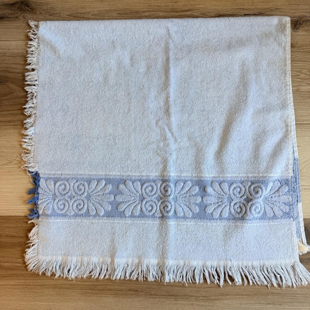 Vintage 70's Light Blue Bath Towel Cannon Fringe MCM